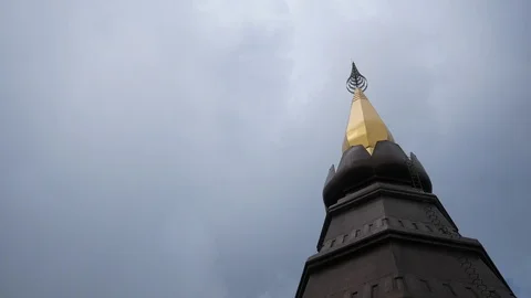 The Chedis at the top of Doi Inthanon - the highest point in Thailand Stock Footage 124143016