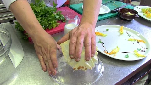 Cheef Dish Decoration with Parmesan Crust Stock Footage 92549402