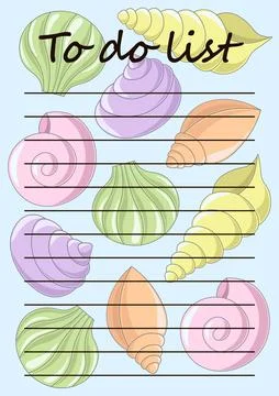 Cheek To do list with color seashell Stock Illustration