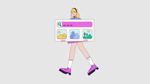 Cheeky web developer carrying search interface placeholder 2D animation Stock Footage 348159729