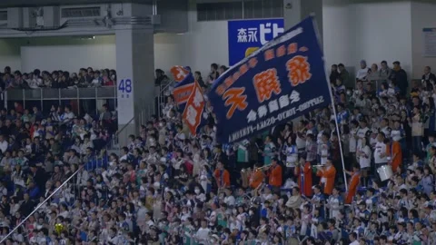 Cheer Section, Yomiuri Giants Baseball Game At Tokyo Dome In Tokyo, Japan Stock Footage 158984508