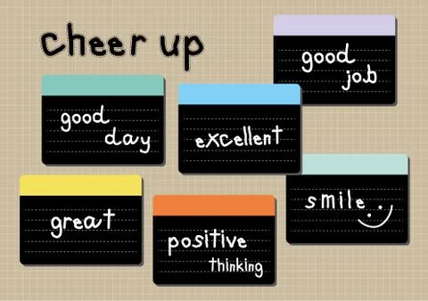 Cheer up wording post it brown background Stock Illustration