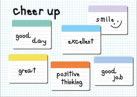 Cheer up wording post it white graph background Stock Illustration