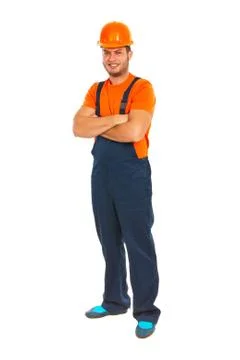 Cheerfful constructor worker Foto stock