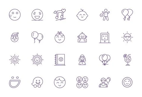 Cheerful 128x128 Vector Icon Pack with 24 Bold Line Grid Fitted Elements Ilustración de archivo