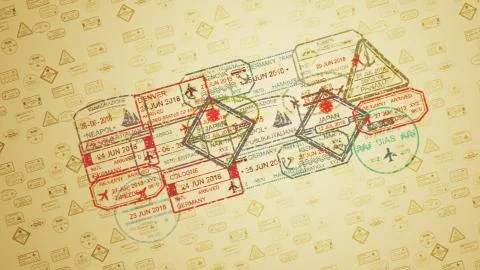 A cheerful 3d illustration of rectangular, square, oval and triangular travel Stock-Illustration