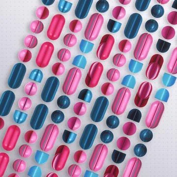 Cheerful 3D pop art canvas with glossy pink and blue candy like capsules Stock Illustration