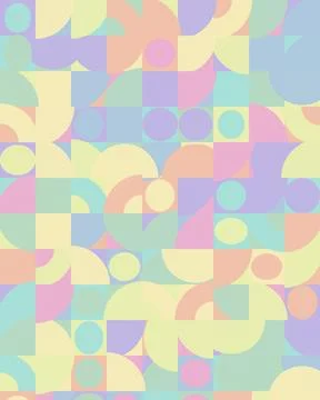 A cheerful abstract composition of overlapping circles, arcs, squares, and .. 스톡 일러스트