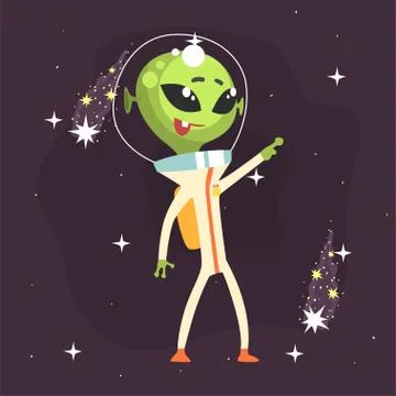Cheerful alien standing with hand up Stock Illustration
