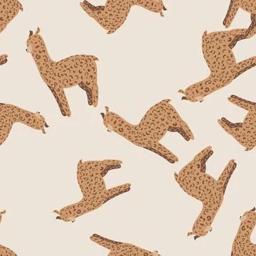 Cheerful alpaca seamless pattern. Background with funny llama in doodle style Stock Illustration