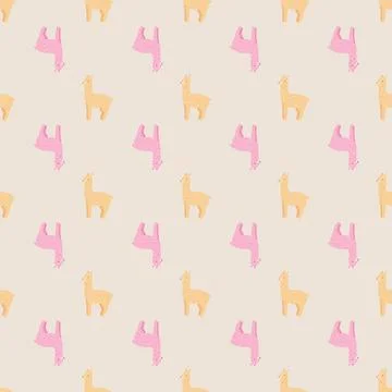 Cheerful alpaca seamless pattern. Background with funny llama in doodle style Stock Illustration