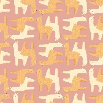 Cheerful alpaca seamless pattern. Background with funny llama in doodle style Stock Illustration