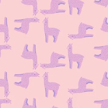 Cheerful alpaca seamless pattern. Background with funny llama in doodle style Stock Illustration