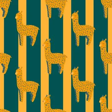Cheerful alpaca seamless pattern. Background with funny llama in doodle style Stock Illustration