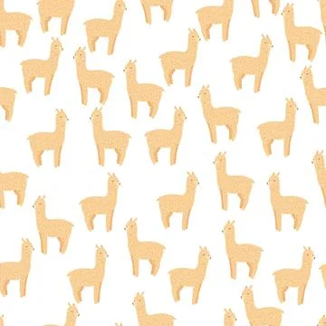 Cheerful alpaca seamless pattern. Background with funny llama in doodle style Stock Illustration