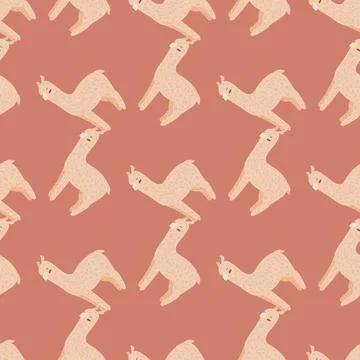 Cheerful alpaca seamless pattern. Background with funny llama in doodle style Stock Illustration