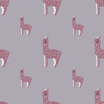 Cheerful alpaca seamless pattern. Background with funny llama in doodle style Stock Illustration