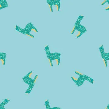 Cheerful alpaca seamless pattern. Background with funny llama in doodle style Stock Illustration