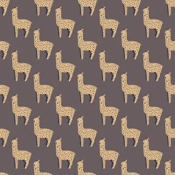 Cheerful alpaca seamless pattern. Background with funny llama in doodle style Stock Illustration