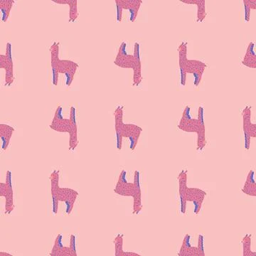 Cheerful alpaca seamless pattern. Background with funny llama in doodle style Stock Illustration