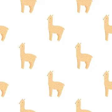 Cheerful alpaca seamless pattern. Background with funny llama in doodle style Illustrazione stock