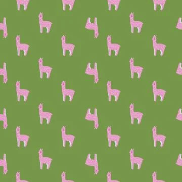Cheerful alpaca seamless pattern. Background with funny llama in doodle style Stock Illustration
