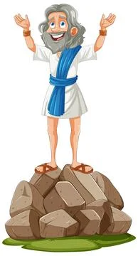 Cheerful Ancient Philosopher on Rocks Stock Illustration