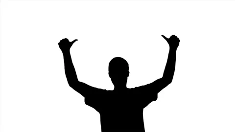 Cheerful and joyful man clapping palms of hands, waving hands. Silhouette Stock Footage 125843198