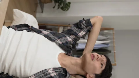 Cheerful asian college student learning from home Video stock 219399405