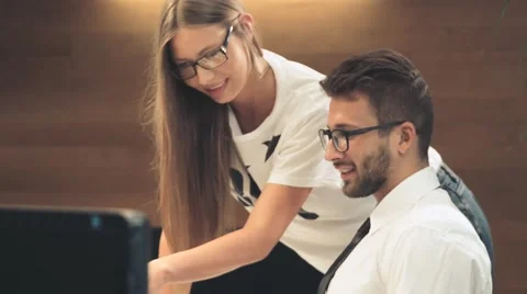 Cheerful atmosphere in the office at work. Stock Footage 68043449