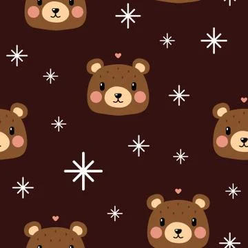 Cheerful bear pattern on brown background Stock Illustration