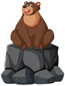 Cheerful Bear Sitting on Rocks Stock Illustration