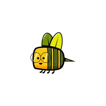 A cheerful bee character features bright yellow and green colors, complete wi Illustrazione stock