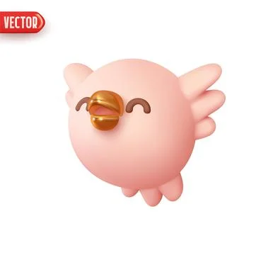 Cheerful bird round shape. The bird flies with its wings open. Realistic 3d d 스톡 일러스트