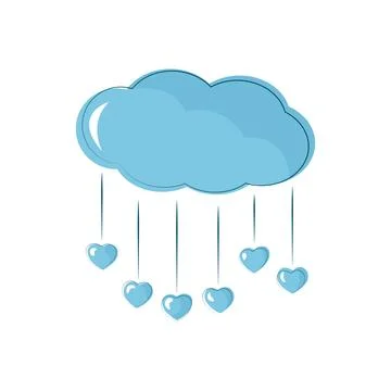 Cheerful blue cloud with hearts. A cloud with raindrops falling blending in.. Stock Illustration