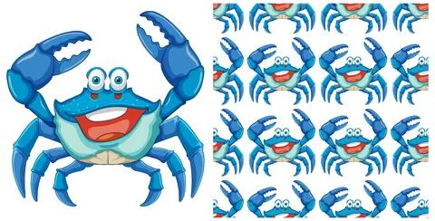 Cheerful Blue Crab Pattern Design Illustrazione stock