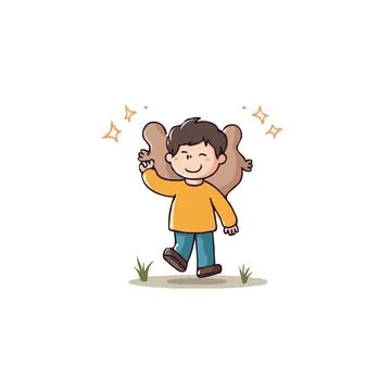 Cheerful boy with imaginary winged figure representing aspirations and drea.. Stock Illustration