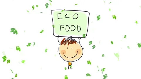 Cheerful boy standing on a wind storm encouraging people to start consuming eco Stock-Footage 130347917