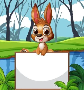Cheerful Bunny in a Forest Scene Stock Illustration