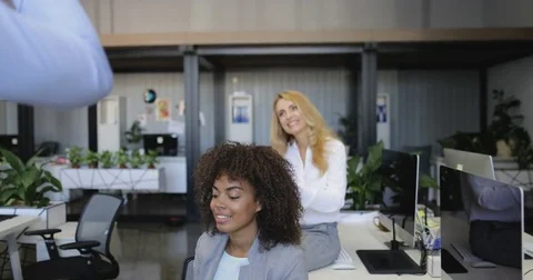 Cheerful Businessman And Businesswoman Dance Listening Portable Audio Speaker Stock Footage