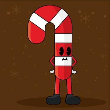 Cheerful candy cane character with red stripes for Christmas, Vector Illustrazione stock