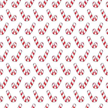 Cheerful candy cane on white background seamless pattern Stock Illustration