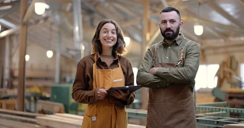 Cheerful carpentry workers portrait Stock Footage 146918132