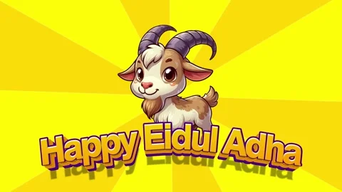 A cheerful cartoon animation featuring a cute goat mascot and colorful 3D t.. Stock Footage 310710710