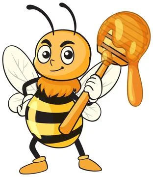 Cheerful Cartoon Bee with Honey Dipper Stock Illustration