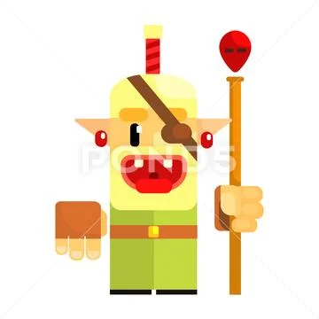 Cheerful cartoon gnome pirate. Fairy tale, fantastic, magical colorful character Stock Illustration