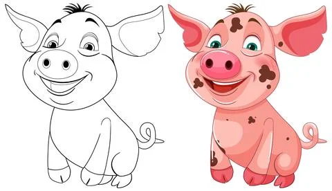 Cheerful Cartoon Pigs Side by Side Stock Illustration