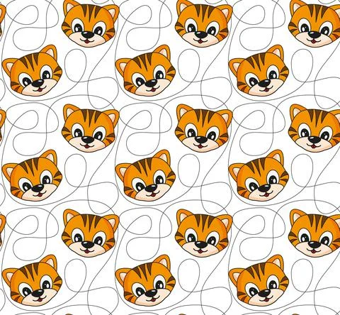 Cheerful cartoon tiger seamless pattern vector illustration. Stock Illustration