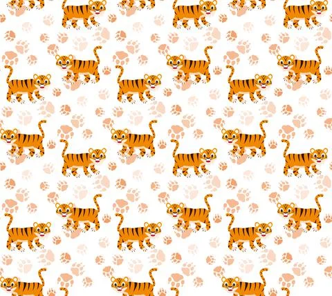 Cheerful cartoon tiger seamless pattern vector illustration. Stock Illustration