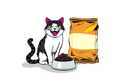 Cheerful cat eagerly awaiting mealtime Stock Illustration